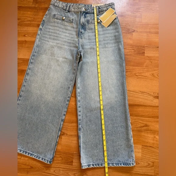 Michael Kors Women Sz 6 Blue Selma Crop Wide Leg Denim Jeans Pant Cotton Lyocell - Picture 3 of 14